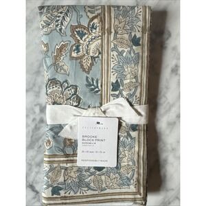 POTTERY BARN Brooke Block Print Cotton Napkins-Set of 4-Blue-NWT